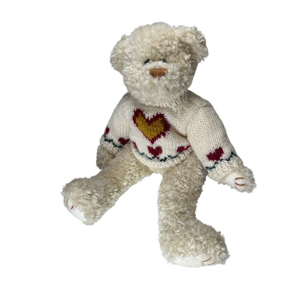 Ty Beanie Baby Teddy Attic Treasures Heartly‎ the Bear Cream Knit Sweater 1993